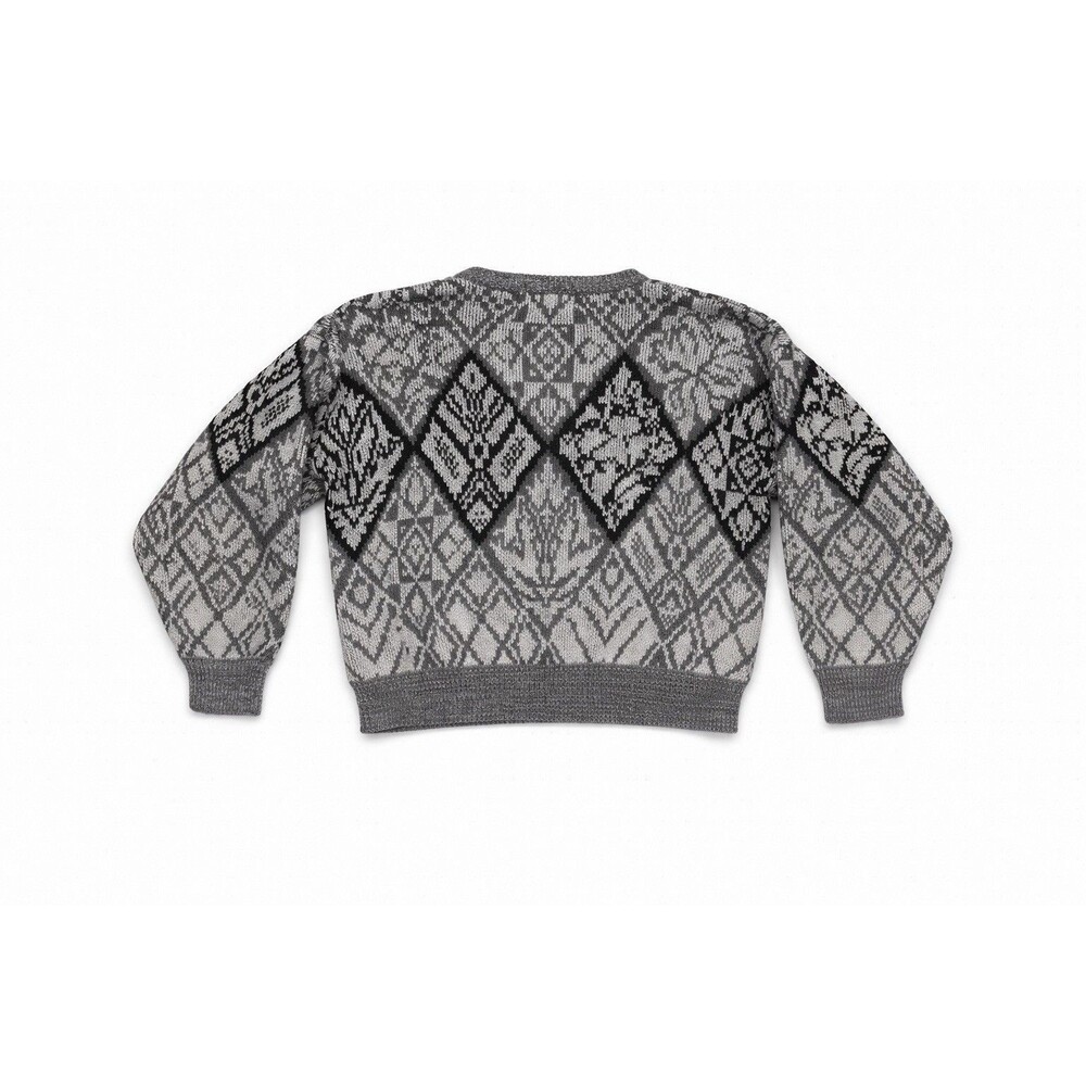 Vintage Nordic Geometric Grandpa Sweater Made USA Large Chunky Ski Lodge Knit - Picture 3 of 5